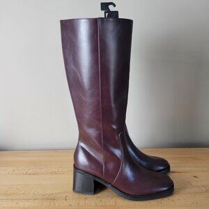 Women's No Boundaries Mid Calf Tall Block Heel Boots Burgundy Size 10 New Riding